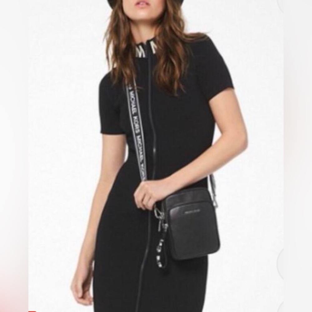 Micheal Kors Ribbed Stretch Front-Zip Body-con Dress